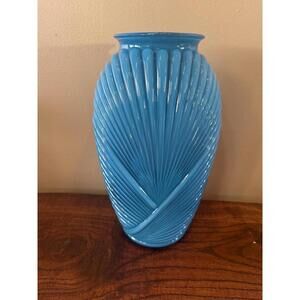 Vintage Anchor Hocking French Blue Art Deco Draped Vase